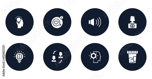 general filled icons set. flat filled icons sheet included inspiration, message app, sound control, x-ray, invention, on coaching, realization, urine test vector.