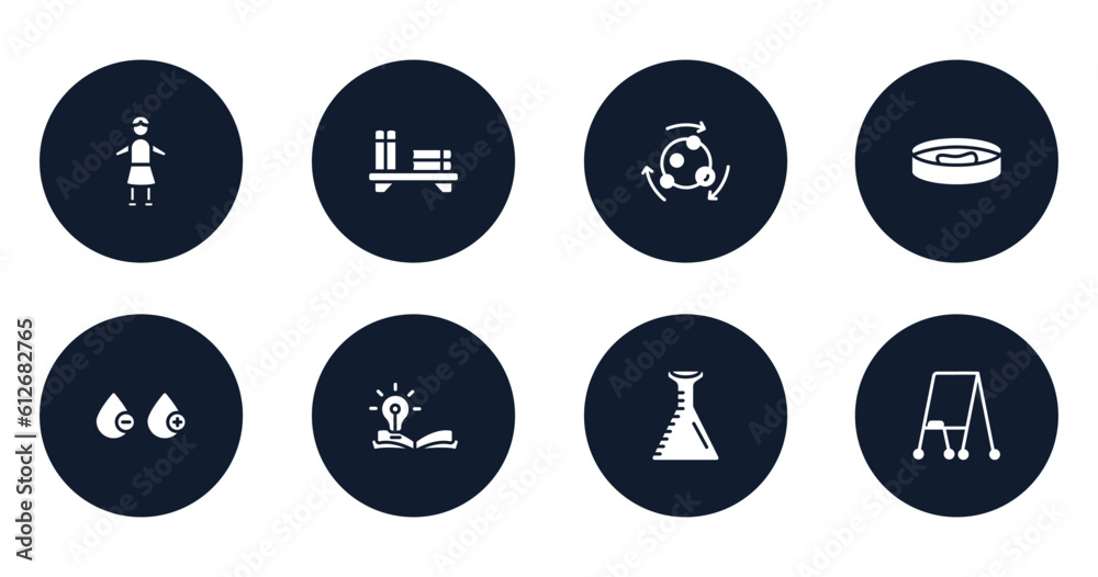 school filled icons set. flat filled icons sheet included headmistress, bookshelf, metabolism, petri dish, blood type, wise, volumetric flask, flipchart vector. school filled icons set. flat filled icons sheet included headmistress, bookshelf, metabolism, petri dish, blood type, wise, volumetric flask, flipchart vector.