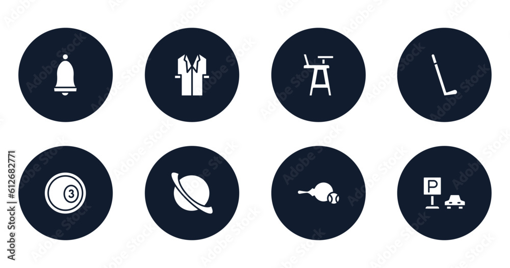 driving school filled icons set. flat filled icons sheet included school alarm, lab coat, highchair, hockey stick, ball pool, saturn, table tennis, car park vector.