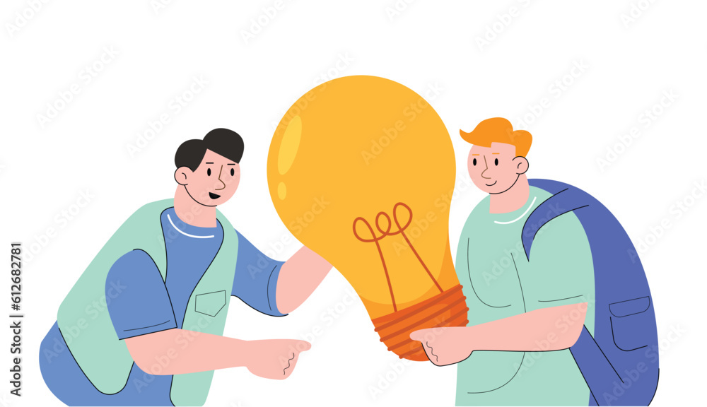 People Holding Light Bulbs Cartoon Character vector illustration
