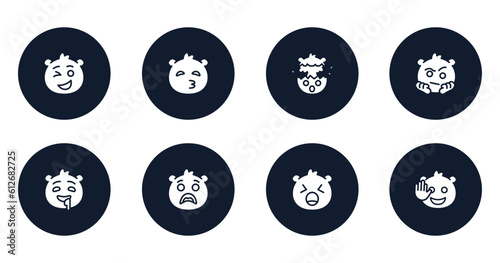 emoji filled icons set. flat filled icons sheet included wink emoji, kissing with closed eyes emoji, exploding head suspect drool surprise yelling hello vector.