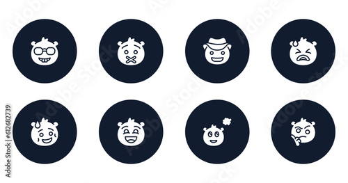 emoji filled icons set. flat filled icons sheet included nerd emoji, muted emoji, cowboy hat desperate shy excited imagine wondering vector.