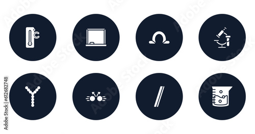 laboratory filled icons set. flat filled icons sheet included celsius, drawing board, omega, healthcare and medical, chromosome, collision, slash, agitator vector. photo