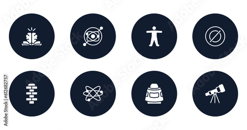 laboratory filled icons set. flat filled icons sheet included philosophy, gyroscope, anatomy, empty, hopscotch, orbit, space capsule, astronomy vector.