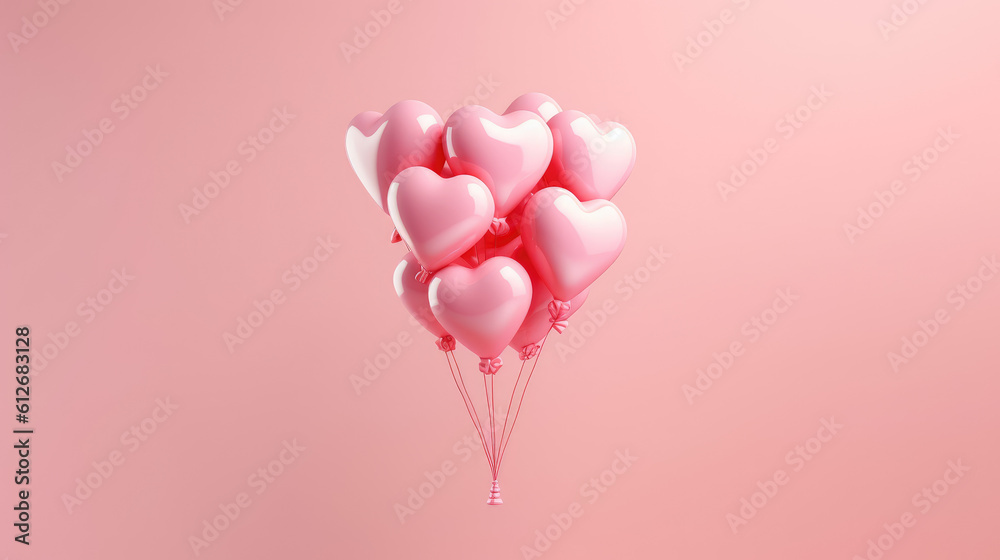 Valentines day bunch of heart shaped balloons. Generative ai