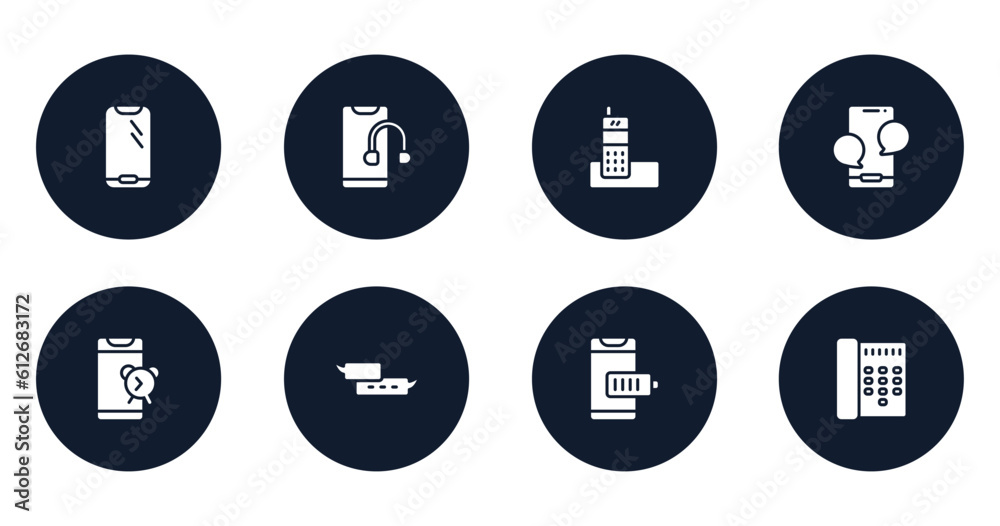 history of phones filled icons set. flat filled icons sheet included round smartphone, smartphone headphones, long distance phone, phone with message, alarm phone, small speech bubble, smartphone history of phones filled icons set. flat filled icons sheet included round smartphone, smartphone headphones, long distance phone, phone with message, alarm phone, small speech bubble, smartphone