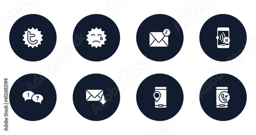 mobile phones filled icons set. flat filled icons sheet included tweet, cry, drafts, no, dispute, receiving email, , incoming call vector.