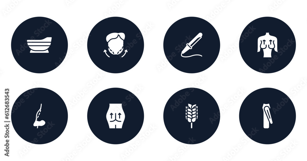 beauty and spa filled icons set. flat filled icons sheet included bathtube, zygoma reduction plasty, curling, mastopexy, rhinoplasty, gluteus implant, birch whisk, nail clippers vector. beauty and spa filled icons set. flat filled icons sheet included bathtube, zygoma reduction plasty, curling, mastopexy, rhinoplasty, gluteus implant, birch whisk, nail clippers vector.
