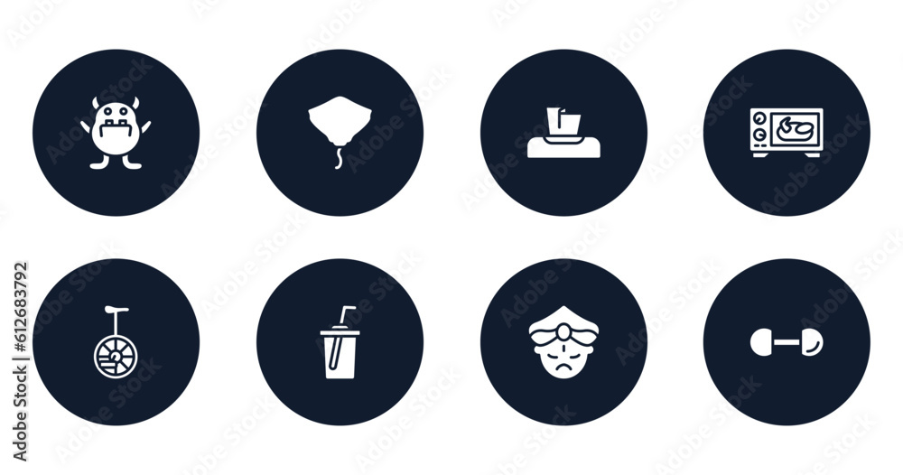 circus filled icons set. flat filled icons sheet included monster, stingray, napkin, oven, unicycle, soda, maharaja, dumbbell vector. circus filled icons set. flat filled icons sheet included monster, stingray, napkin, oven, unicycle, soda, maharaja, dumbbell vector.