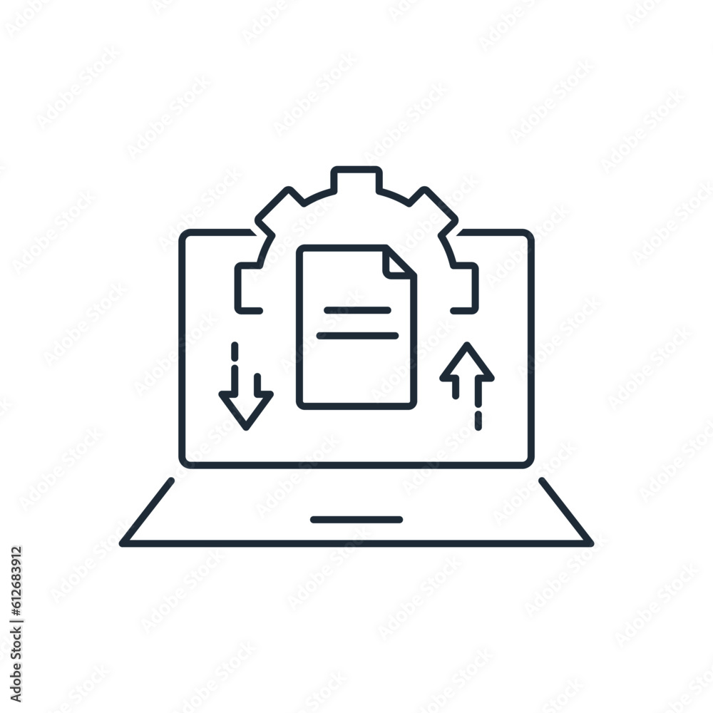 Data migration. The process of information processing.Vector linear icon isolated on white background. Data migration. The process of information processing.Vector linear icon isolated on white background.