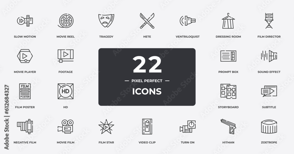 cinema outline icons set. thin line icons sheet included slow motion, tragedy, ventriloquist, film director, sound effect, movie film, hitman, zoetrope vector. cinema outline icons set. thin line icons sheet included slow motion, tragedy, ventriloquist, film director, sound effect, movie film, hitman, zoetrope vector.
