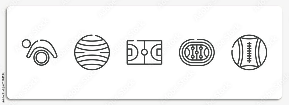 gym outline icons set. thin line icons sheet included pilates, yoga ball, basketball field, hockey arena, medicine ball vector. gym outline icons set. thin line icons sheet included pilates, yoga ball, basketball field, hockey arena, medicine ball vector.
