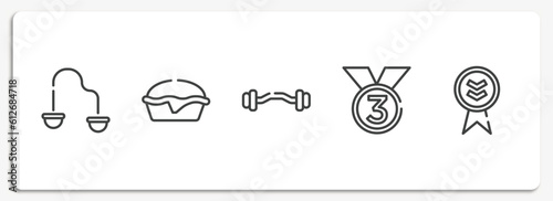 american football outline icons set. thin line icons sheet included resistance band, pies, ez bar, third place, down indicator vector.