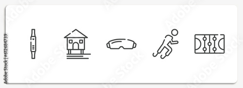 winter sport outline icons set. thin line icons sheet included fitness watch, stilt house, goggle, paralympics, ice court vector.