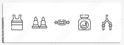 bicycle racing outline icons set. thin line icons sheet included tanktop, munition, swiss bar, protein powder, bicycle fork vector.