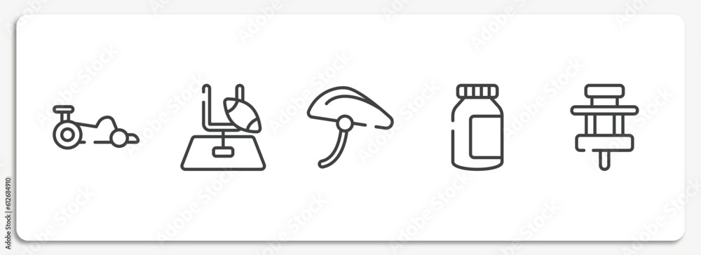racing outline icons set. thin line icons sheet included kart racing, rugby goal, bike helmet, energy bar, paddock vector. - obrazy, fototapety, plakaty 