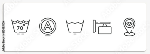 indications outline icons set. thin line icons sheet included null, null, wash cycle permanent press, store board, tracking vector.