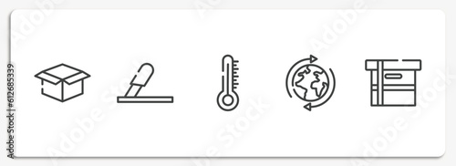 boxes outline icons set. thin line icons sheet included package delivery, use cutter, temperature limitation, worldwide shipping, small cardboard box vector.