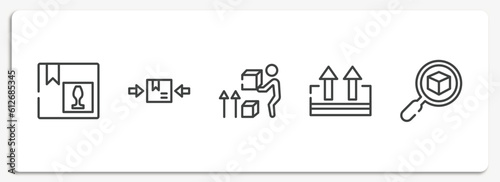 lineal logistic outline icons set. thin line icons sheet included fragile pack, use clamps, lift up, keep up, delivery search vector.