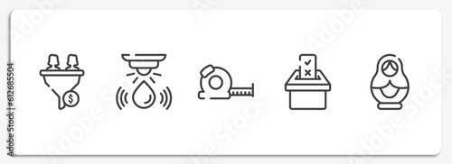 general outline icons set. thin line icons sheet included lead conversion, water sensor, tape measure, referendum, matryoshka vector.