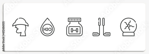 science outline icons set. thin line icons sheet included sherlock holmes, h2o, supplement, golf equipment, plasma ball vector.