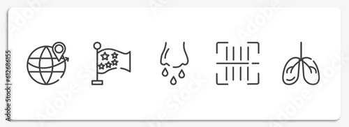 outline icons set. thin line icons sheet included worldwide, china, runny e, scan, lungs vector.