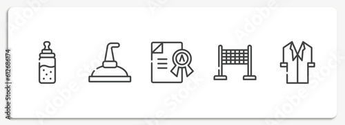 science outline icons set. thin line icons sheet included feeder, still, grade, finish line, lab coat vector.