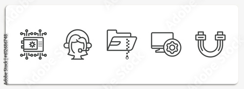 it & components outline icons set. thin line icons sheet included crypto vault, assistant, compressed file, computer tings, sata vector. photo
