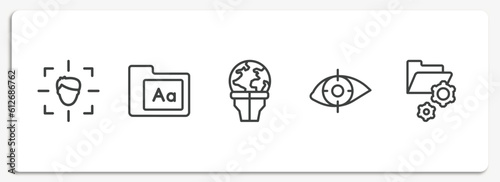 web development outline icons set. thin line icons sheet included detection, fonts, stalk, retinal scan, folder management vector.