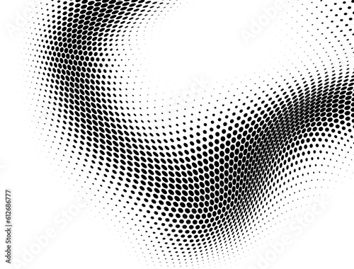 Abstract halfton background. A wave of black dots on a white background. The pattern is chaotic