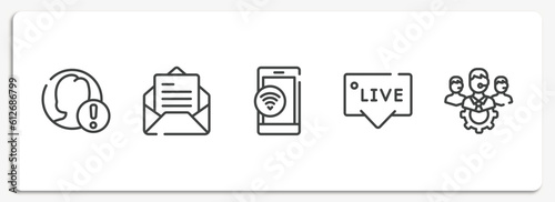 support outline icons set. thin line icons sheet included end user problem, open envelope, wifi on phone, live chat support, technical support team vector.