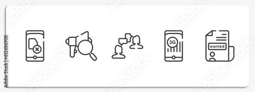 news outline icons set. thin line icons sheet included no, expertise, job interview, , wanted vector.