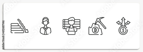 investing outline icons set. thin line icons sheet included fallen, telemarketer, suspect, pick, diversify vector.