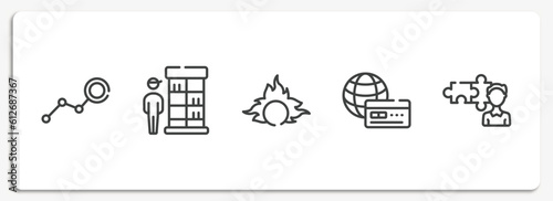 business management outline icons set. thin line icons sheet included limit, retailer, proof of burn, payment method, cooperate vector.