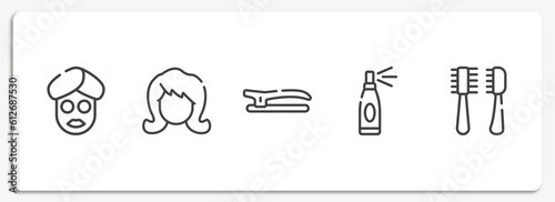 hair salon outline icons set. thin line icons sheet included facial mask, woman hair, hair clip, hairspray, pets salon tools kit vector.