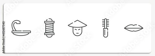 beauty outline icons set. thin line icons sheet included hair wash sink, barbershop pole, asian, combs, seductive vector.