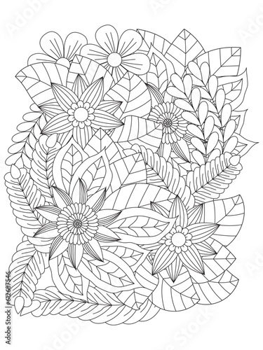 Flower pattern. Vector doodle flowers in black and white. For adults and kids. Black and white flower pattern for coloring. Doodle floral drawing. 