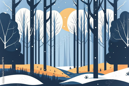 Winter flat style illustration,winter mountain landscape