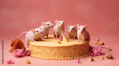 birthday cake with candles and a mouse. Generative Ai