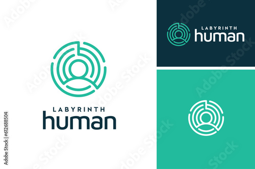 Man with circle labyrinth, People with Digital Signal Target for Personal Account Access logo