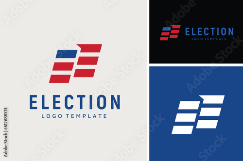 Initial Letter E with National Stripes Flag for Election government Army logo design 