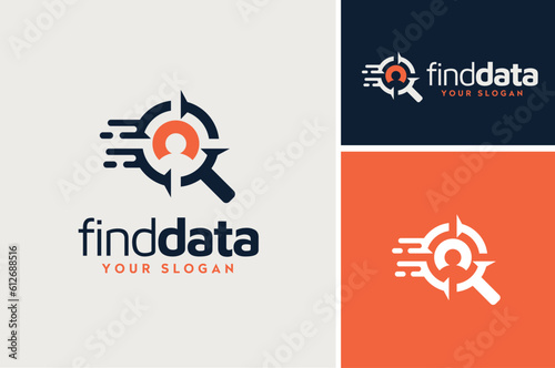 Magnifying glass with Compass and People for Digital Account Data Analyzing Searching logo