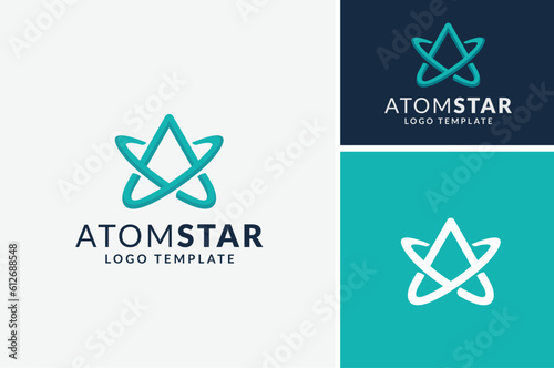 Initial Letter A with Atom Neutron Symbol and Star for Science Chemistry Logo Design