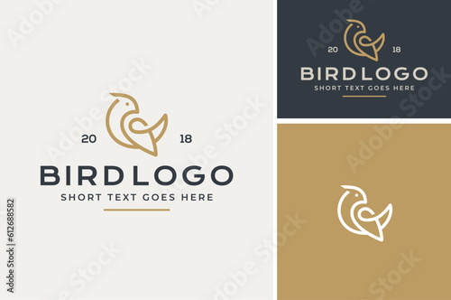 Classic Luxury Vintage Pigeon Dove Bird Line Art Label logo design