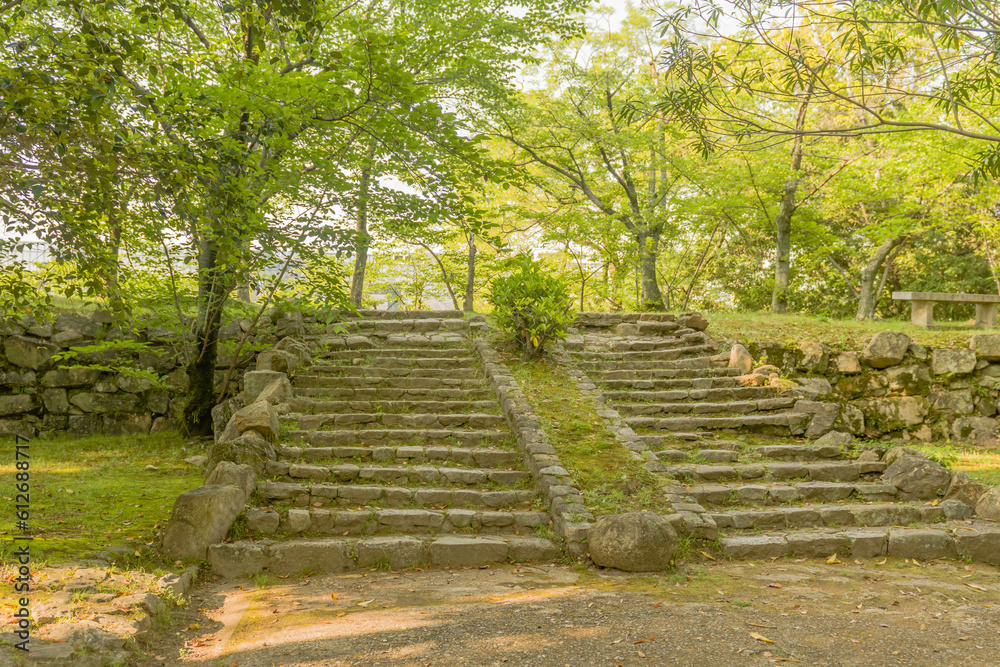Stairs of boulders on hillside in nature park. Stairs of boulders on hillside in nature park.