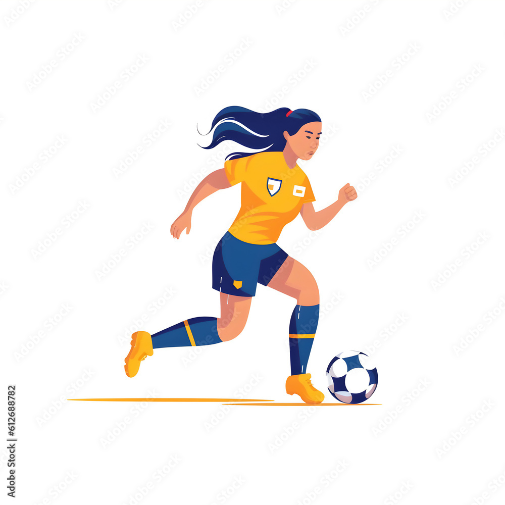 Illustration of a female soccer player with a ball, against a clean white background. The image captures the energy and passion of the Women's World Cup. Generative AI
