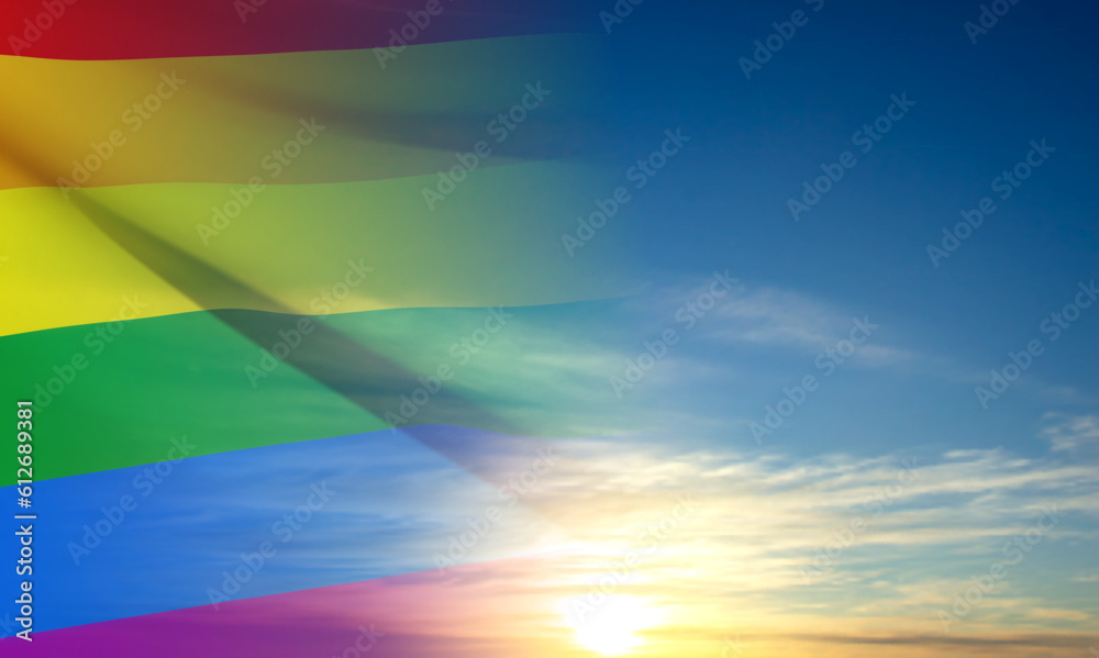 Rainbow flag with transparency on background of sky. EPS10 vector