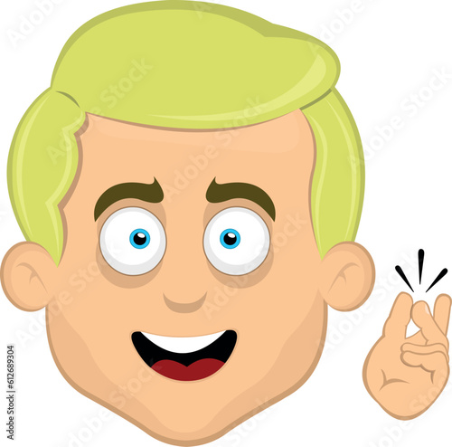 vector illustration face man cartoon blonde blue eyes, cheerful and snapping fingers