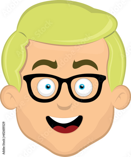vector illustration face man cartoon blond blue eyes cheerful with nerd glasses
