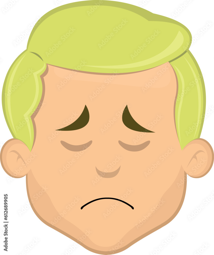 vector illustration blonde man face cartoon with a sad and lamenting expression